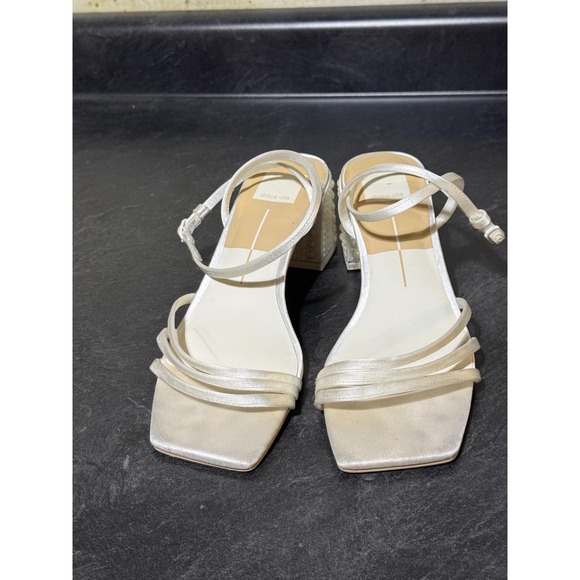 Dolce Vita Shoes - Dolce Vita Satin Pearl Block Heel Bridal Sandals Ivory Square Toe Size 8.5 Party